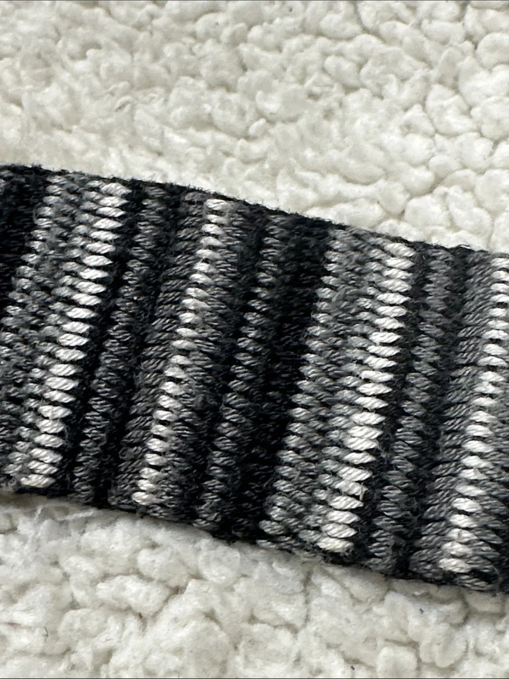 Men’s Black & Gray Striped Canvas Double D-ring belt, Leather Trim